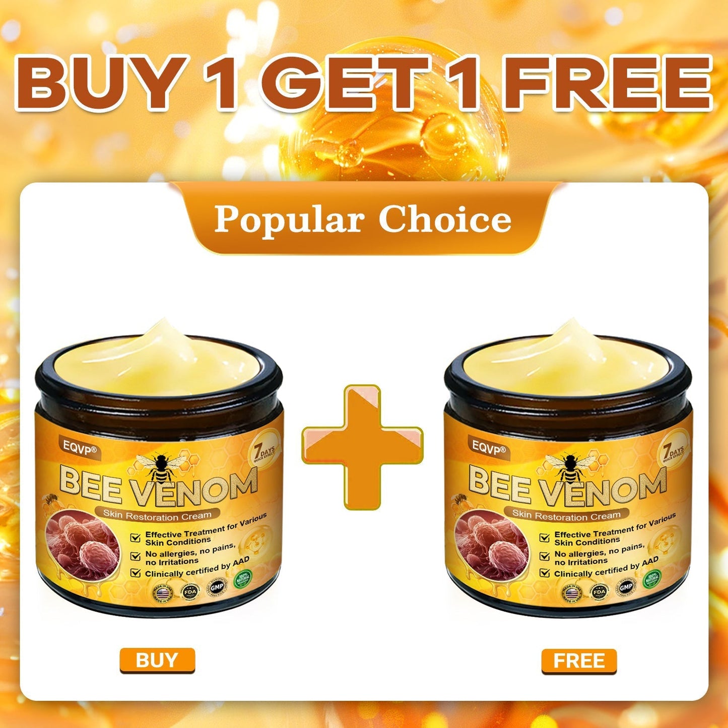 EQVP® 𝘽𝙀𝙀 𝙑𝙀𝙉𝙊𝙈 𝑺𝒌𝒊𝒏 𝑹𝒆𝒔𝒕𝒐𝒓𝒂𝒕𝒊𝒐𝒏 𝑪𝒓𝒆𝒂𝒎 –🐝 Anti-aging,Hydrating, Skin Repair, Even Tone, Acne and Dark Spot Treatment, Wart and Mole Removal, Psoriasis Relief