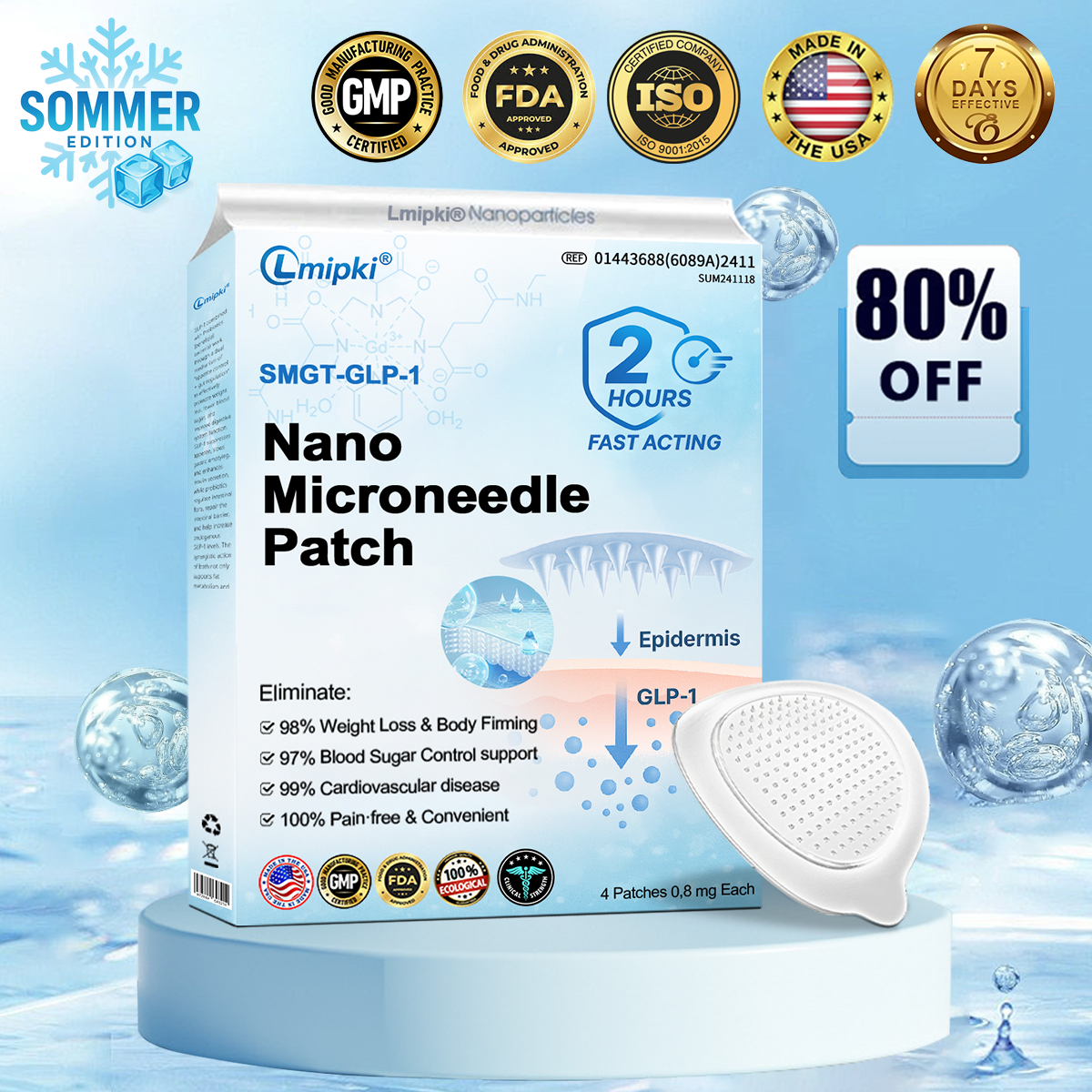 🍀【𝙎𝙪𝙢𝙢𝙚𝙧 𝙇𝙞𝙢𝙞𝙩𝙚𝙙 𝙀𝙙𝙞𝙩𝙞𝙤𝙣】🍀 𝗟𝗺𝗶𝗽𝗸𝗶® 🇺🇸 Nano Microneedle Patch with SMGT-GLP-1 & Matrixyl 3000 – Slimming, Skin Tightening, Blood Sugar Support, No Injection, 7-Day Result😍