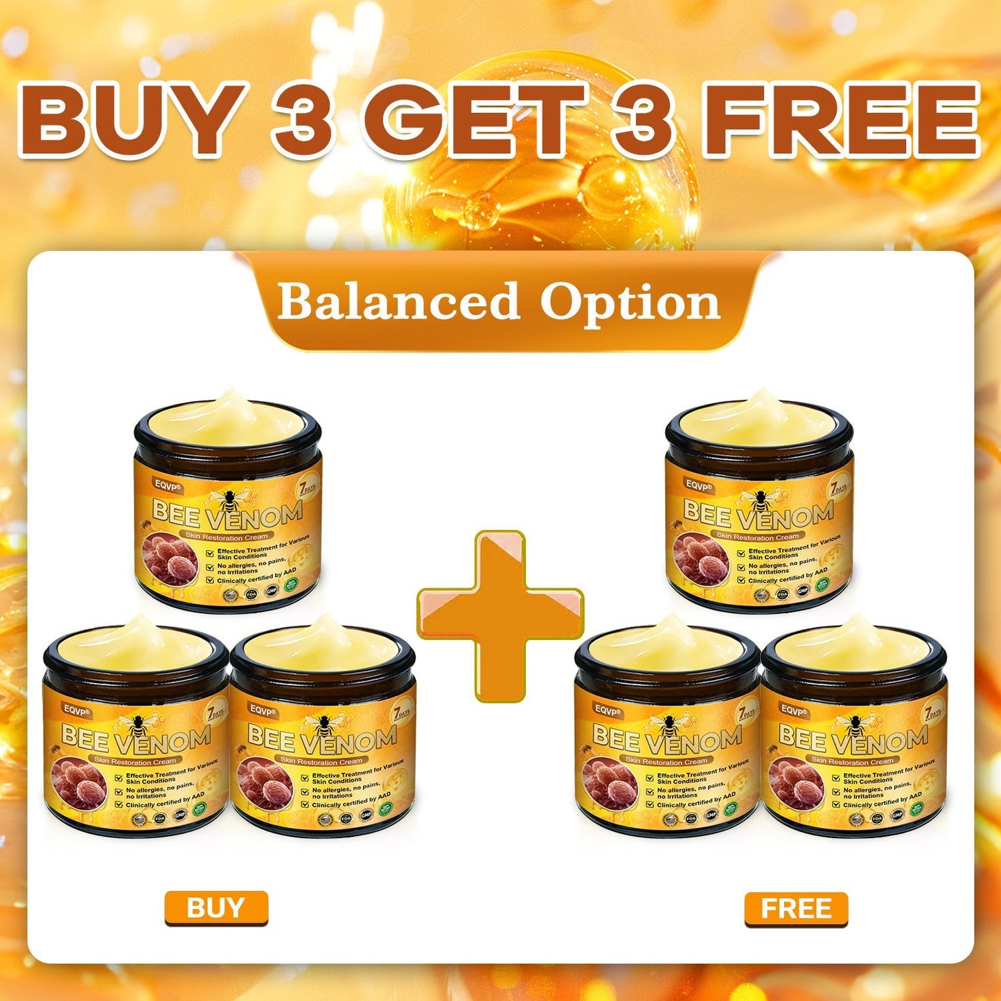 EQVP® 𝘽𝙀𝙀 𝙑𝙀𝙉𝙊𝙈 𝑺𝒌𝒊𝒏 𝑹𝒆𝒔𝒕𝒐𝒓𝒂𝒕𝒊𝒐𝒏 𝑪𝒓𝒆𝒂𝒎 –🐝 Anti-aging,Hydrating, Skin Repair, Even Tone, Acne and Dark Spot Treatment, Wart and Mole Removal, Psoriasis Relief
